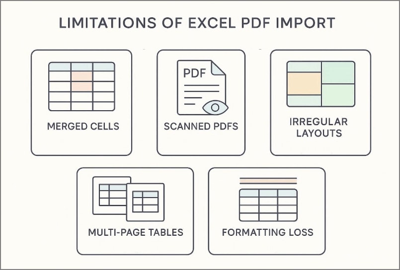 limitation of excel pdf import